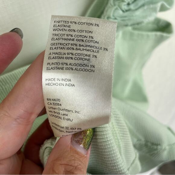 ANTHROPOLOGIE Puff Sleeve Cropped Tank Top Size L Mint Cottagecore Ribbed Cotton - Picture 7 of 11
